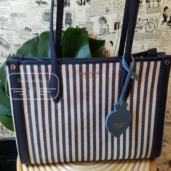 BLUE MULTI MARKET STRIPE TOTE KATE SPADE MEDIUM TOTE BRAND NEW - Picture 2 of 13